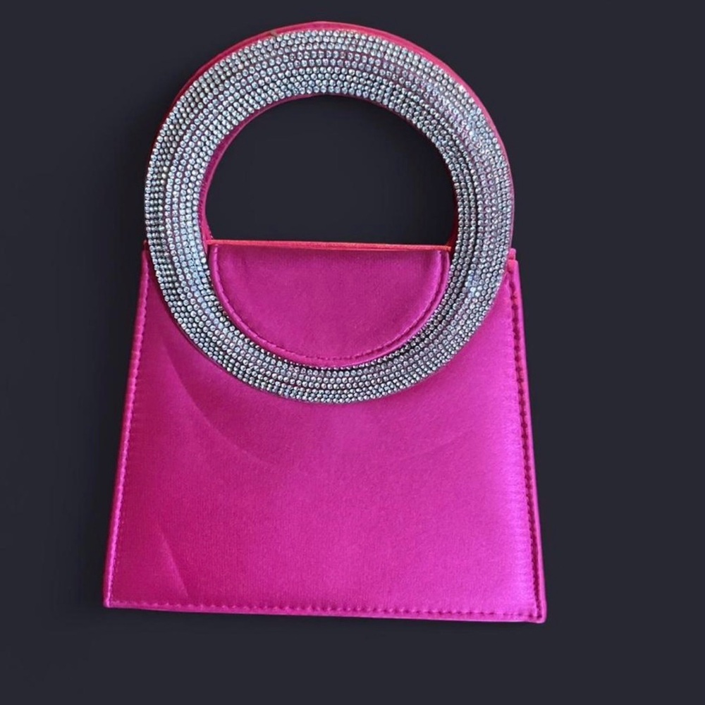 Glamorous Hot Pink Clutch with Rhinestone Handle